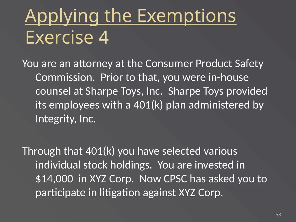 Applying Commonly Used Exemptions at 5 CFR part - slide 58 of 61