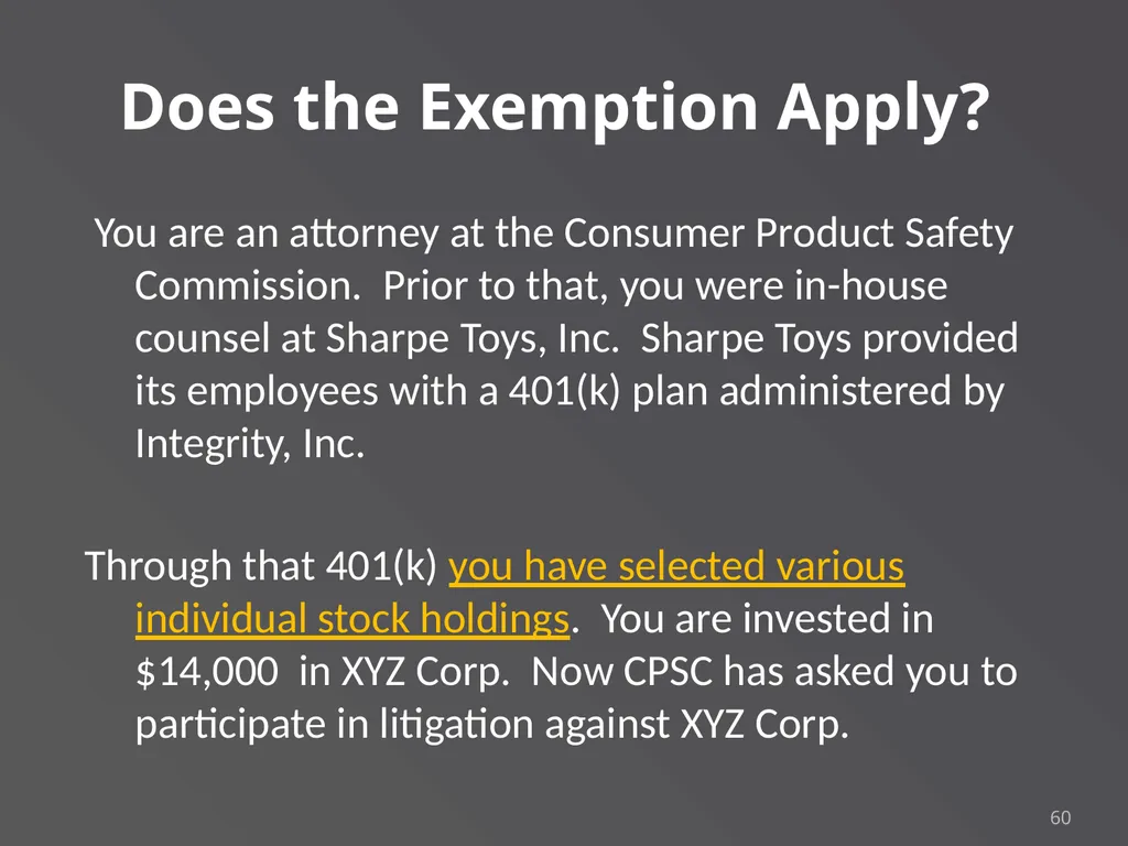 Applying Commonly Used Exemptions at 5 CFR part - slide 60 of 61