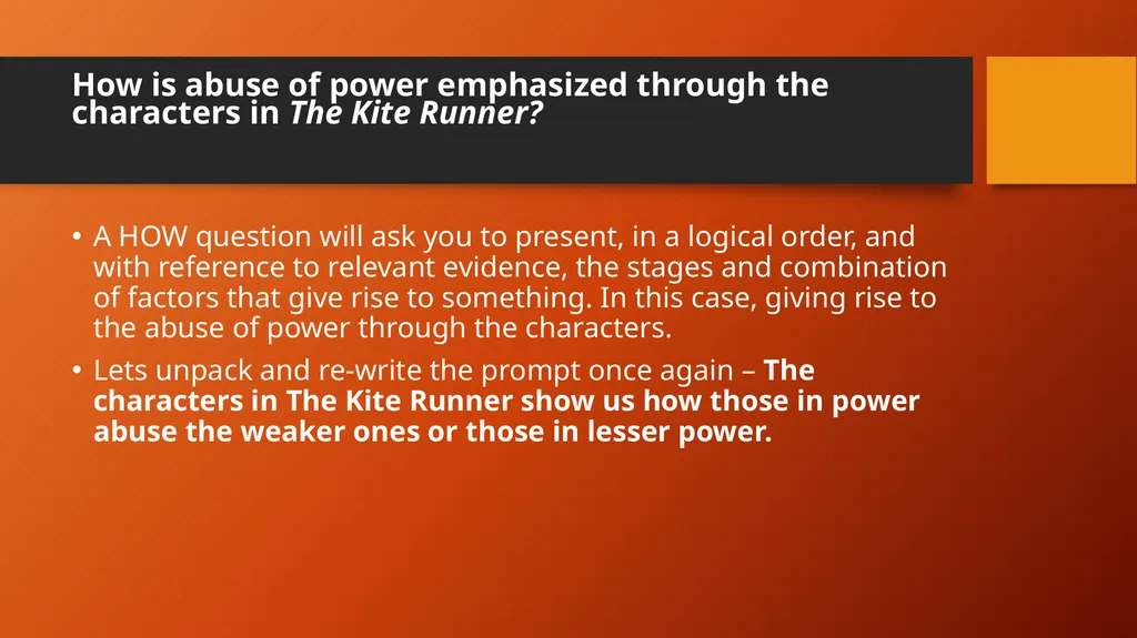 Essay Topics for The Kite Runner UNPACKED - slide 4 of 13