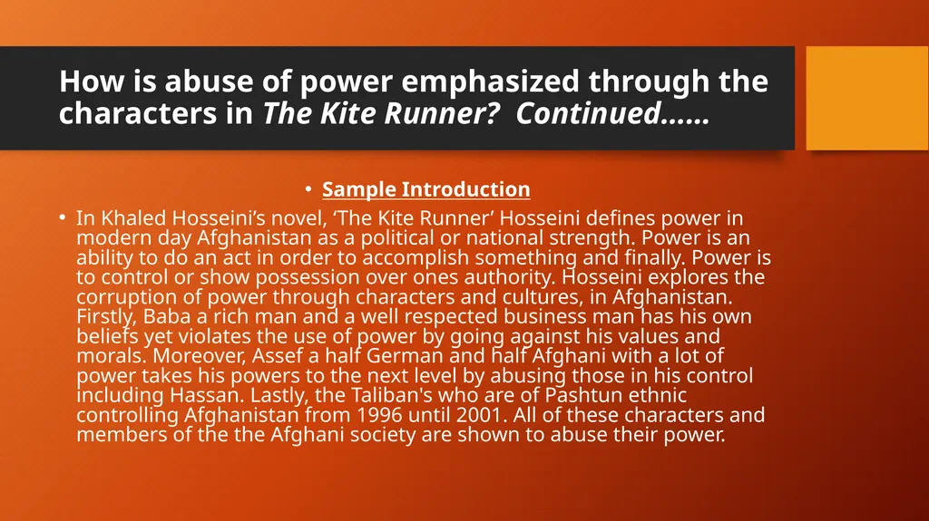 Essay Topics for The Kite Runner UNPACKED - slide 5 of 13