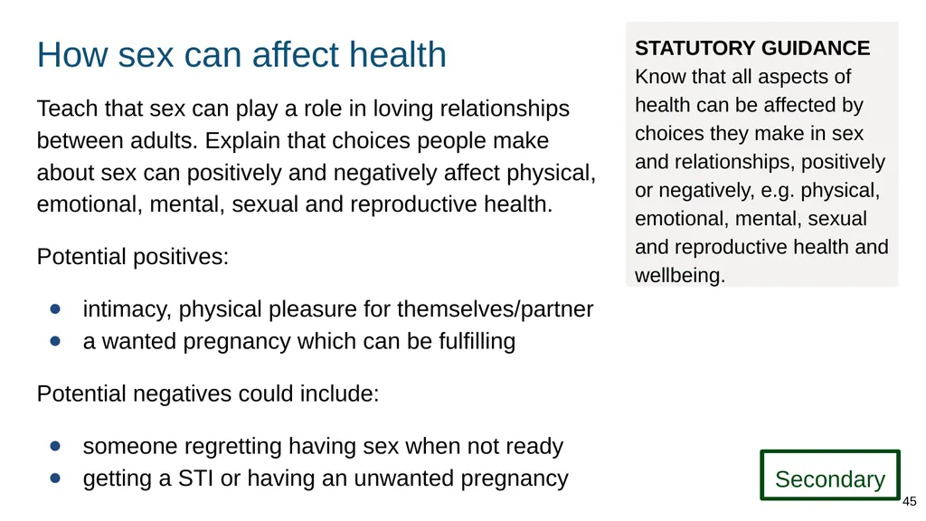 Teaching about intimate and sexual relationships, - slide 45 of 105