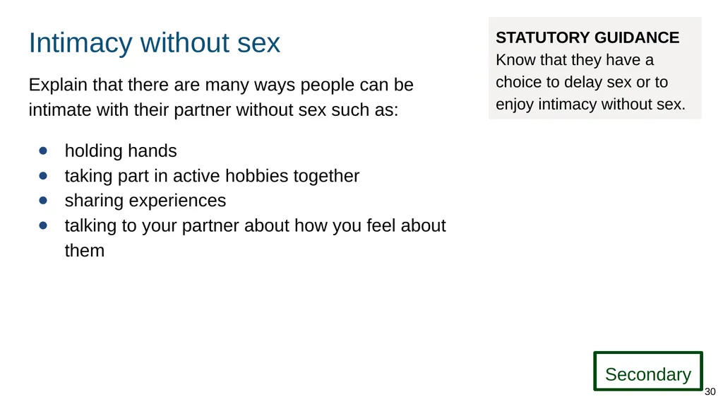 Teaching about intimate and sexual relationships, - slide 30 of 105