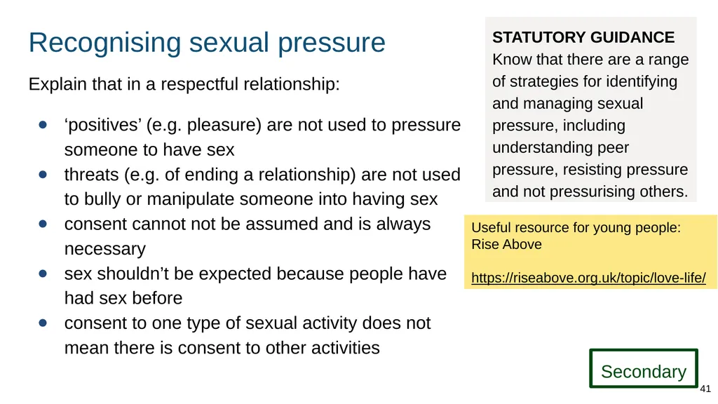 Teaching about intimate and sexual relationships, - slide 41 of 105