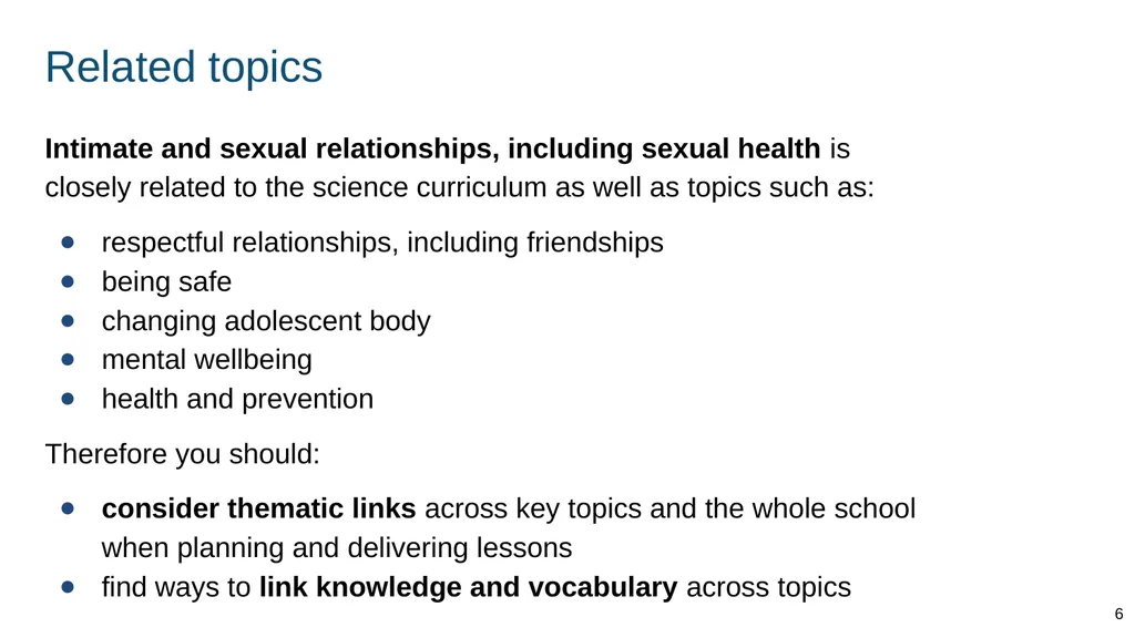 Teaching about intimate and sexual relationships, - slide 6 of 105