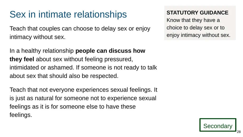 Teaching about intimate and sexual relationships, - slide 28 of 105