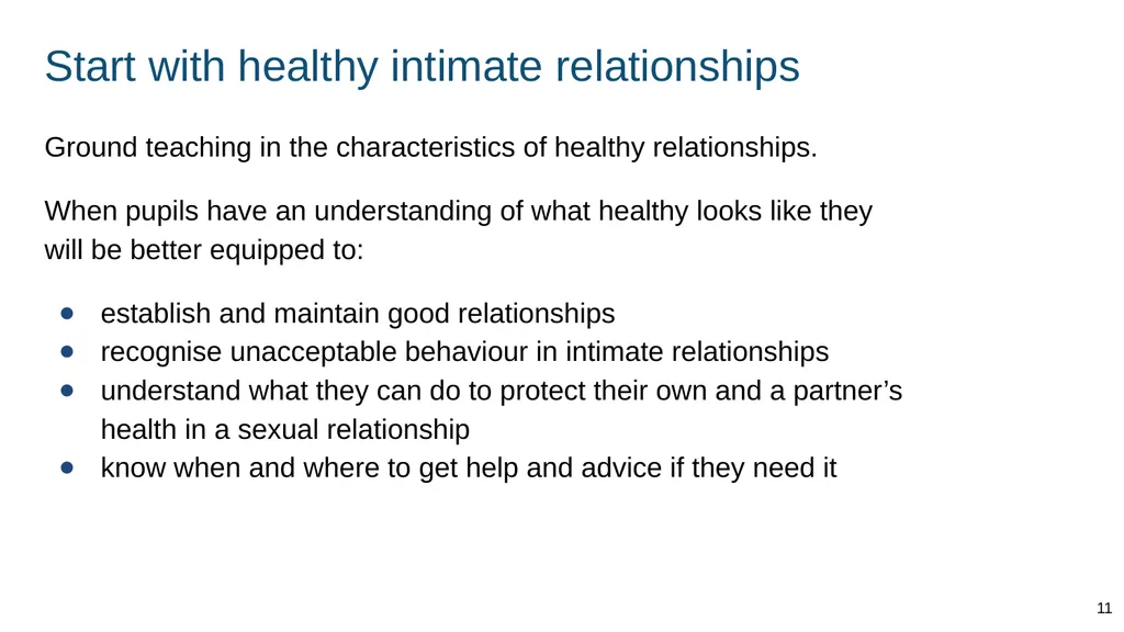 Teaching about intimate and sexual relationships, - slide 11 of 105