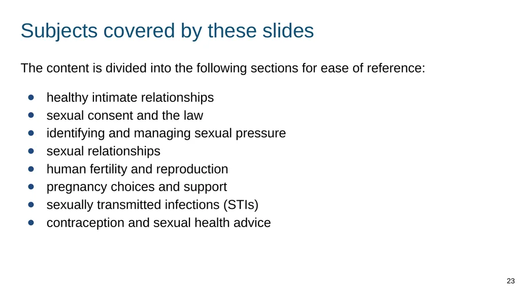 Teaching about intimate and sexual relationships, - slide 23 of 105