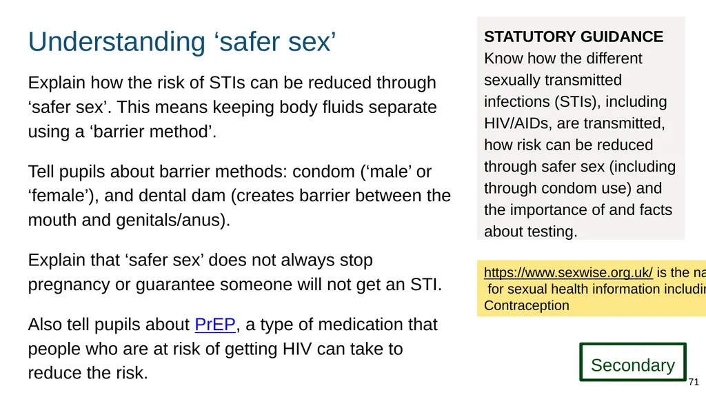 Teaching about intimate and sexual relationships, - slide 71 of 105