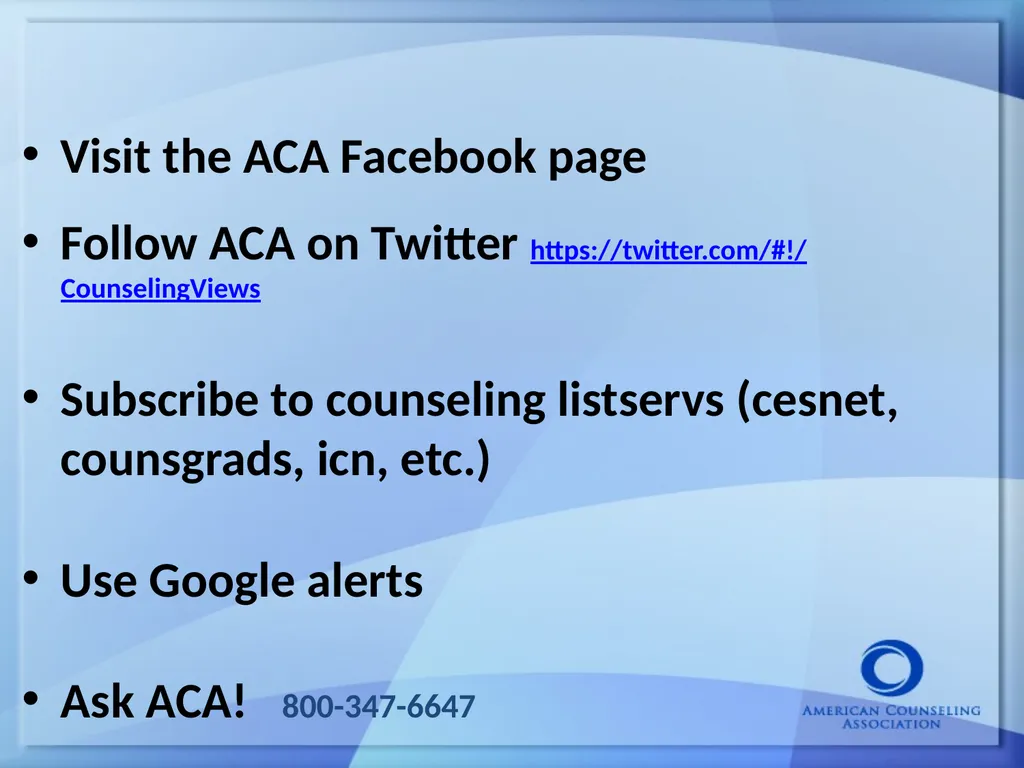 Keeping Up With the Counseling Profession: Current - slide 43 of 45