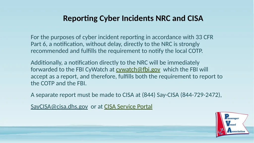 Passenger Vessel Association Cyber Security - slide 33 of 37