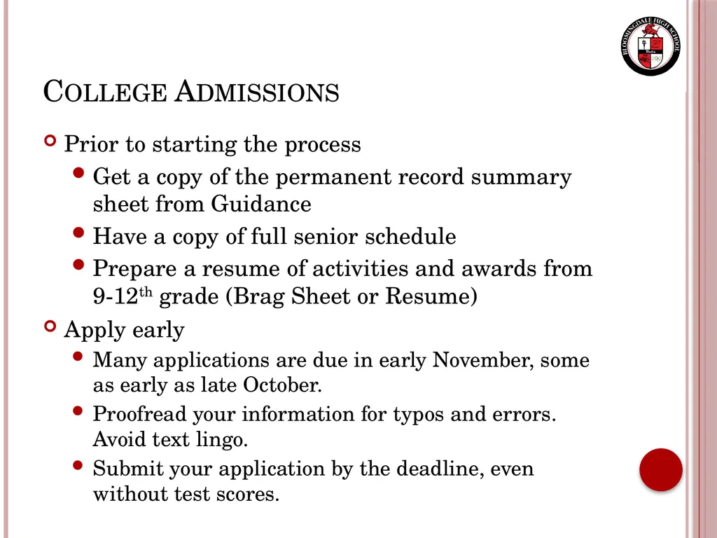 Senior Night Graduation Requirements, College - slide 17 of 42