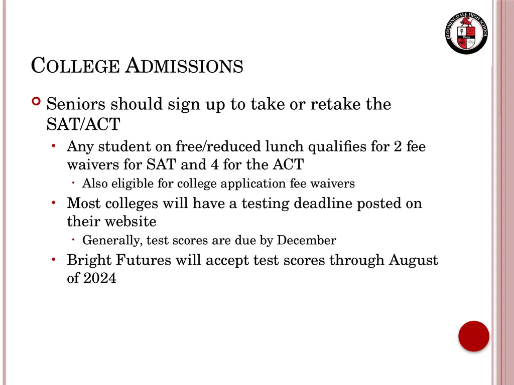 Senior Night Graduation Requirements, College - slide 18 of 42
