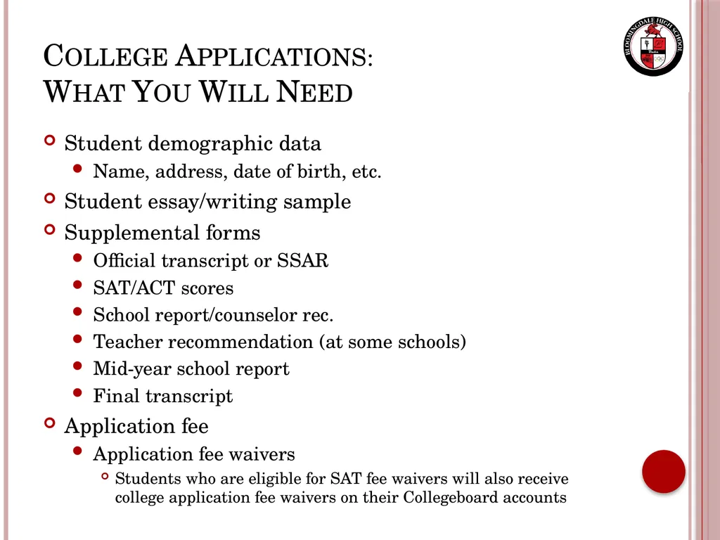 Senior Night Graduation Requirements, College - slide 14 of 42
