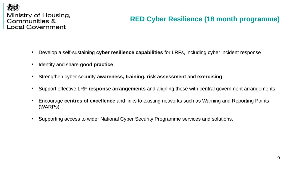 Resilience and Emergencies Division (RED) Plans to - slide 9 of 16