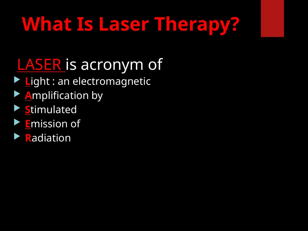 Low Level Laser Therapy (LLLT) Mohammed TA Omar - slide 4 of 39