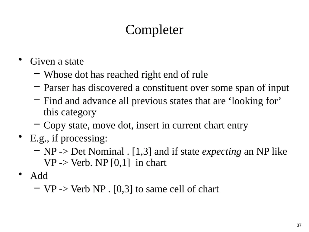 Basic Parsing with Context-Free Grammars CS 4705 - slide 37 of 46