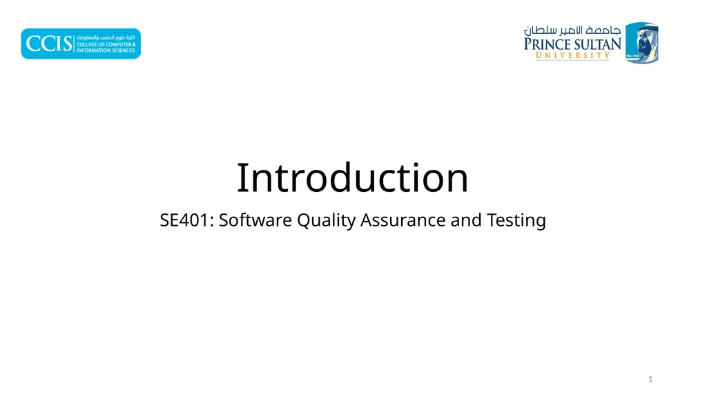 Introduction SE401: Software Quality Assurance and - slide 1 of 94