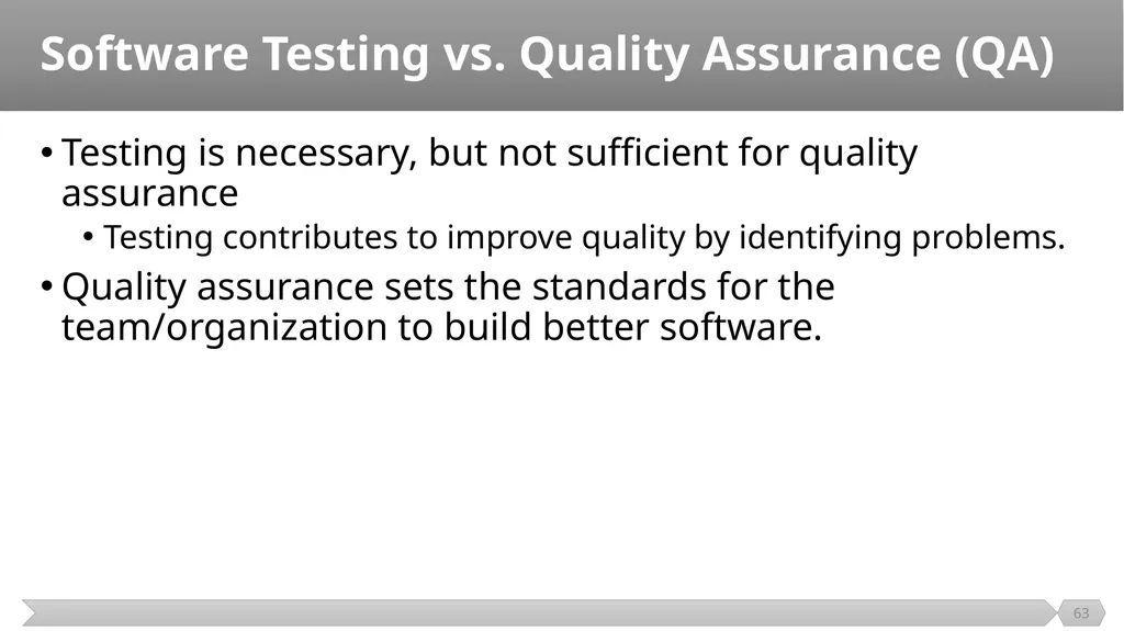 Introduction SE401: Software Quality Assurance and - slide 63 of 94