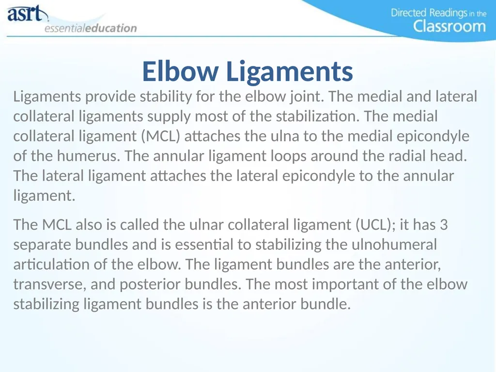 Elbow Injuries Directed Readings In the Classroom - slide 9 of 66
