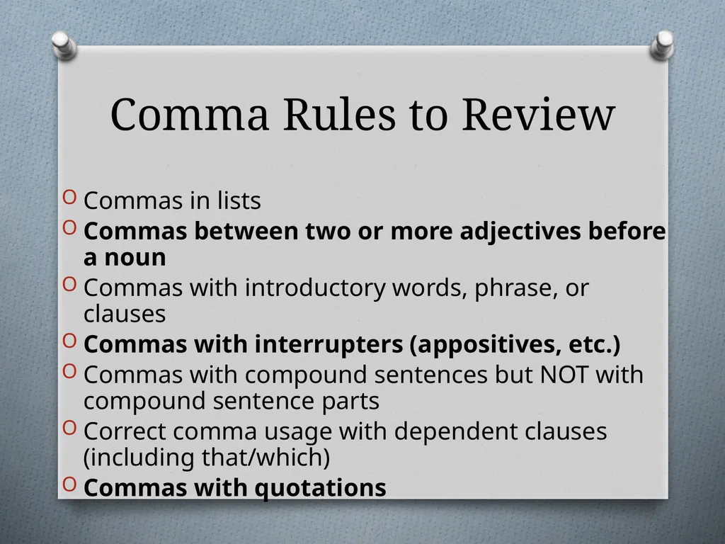 Commas They Save Lives , Comma Rules to Review - slide 8 of 30