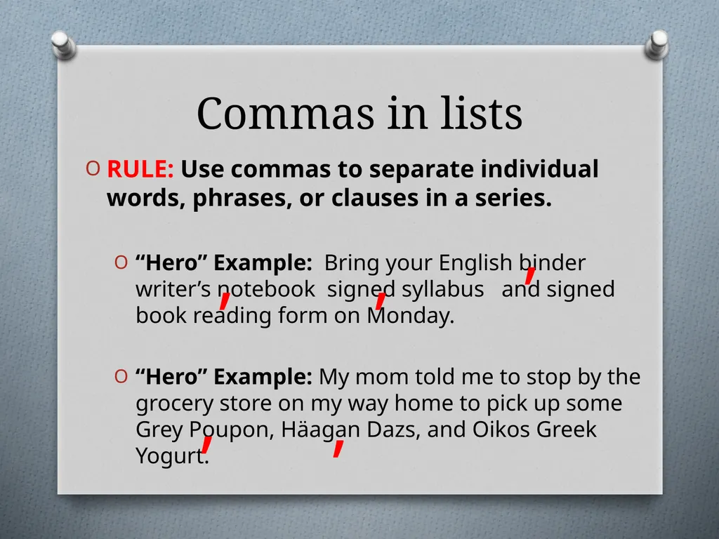 Commas They Save Lives , Comma Rules to Review - slide 9 of 30