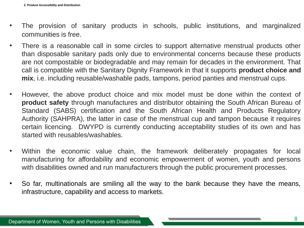 DWYPD SANITARY DIGNITY IMPLEMENTATION FRAMEWORK - slide 8 of 17
