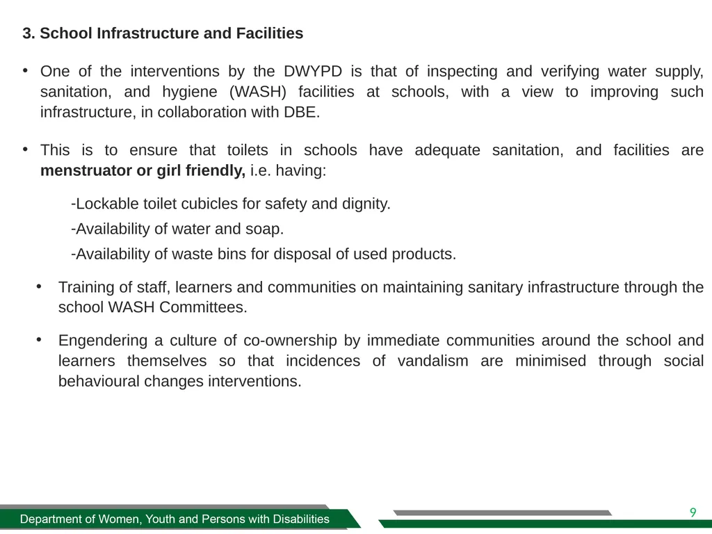 DWYPD SANITARY DIGNITY IMPLEMENTATION FRAMEWORK - slide 9 of 17