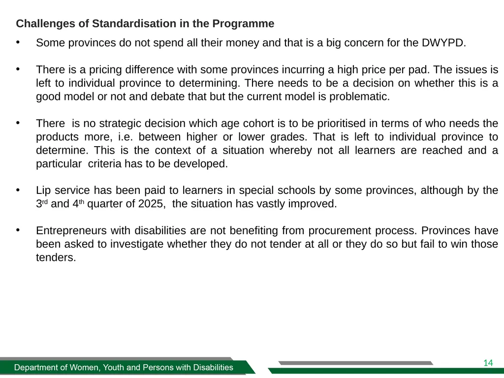 DWYPD SANITARY DIGNITY IMPLEMENTATION FRAMEWORK - slide 14 of 17