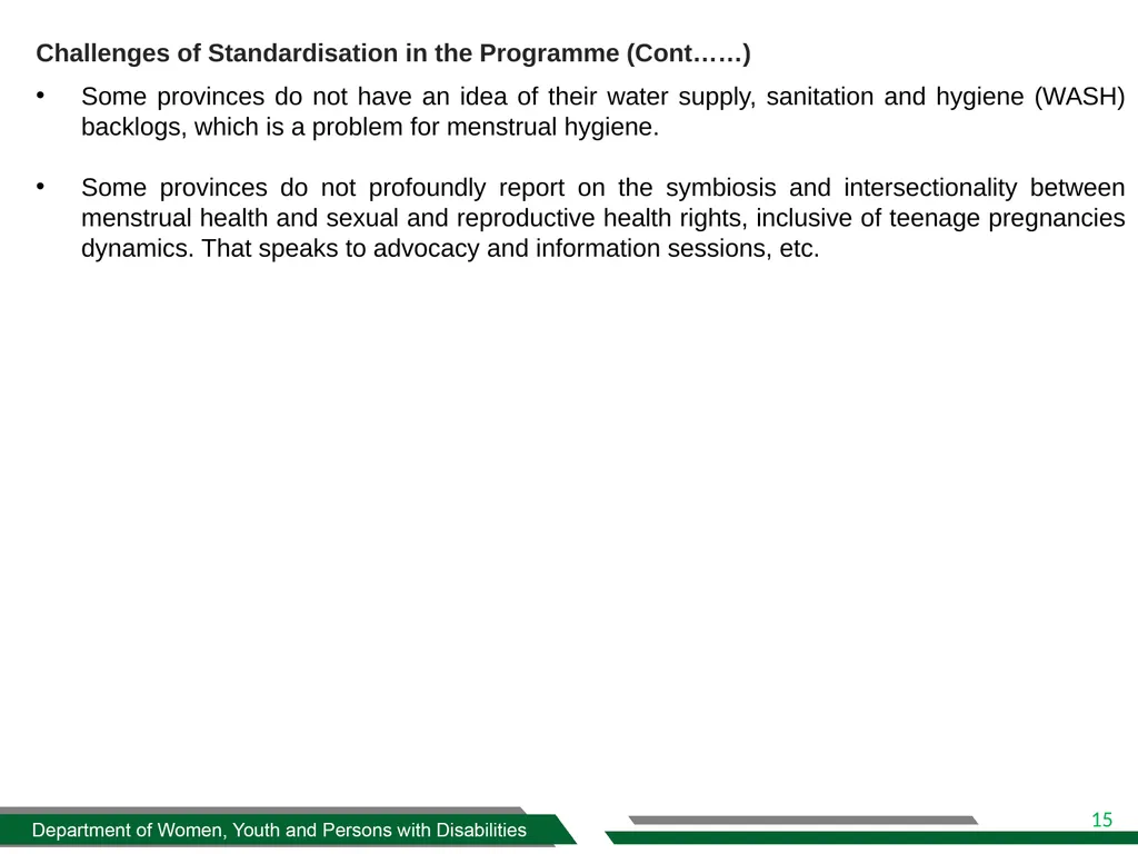 DWYPD SANITARY DIGNITY IMPLEMENTATION FRAMEWORK - slide 15 of 17