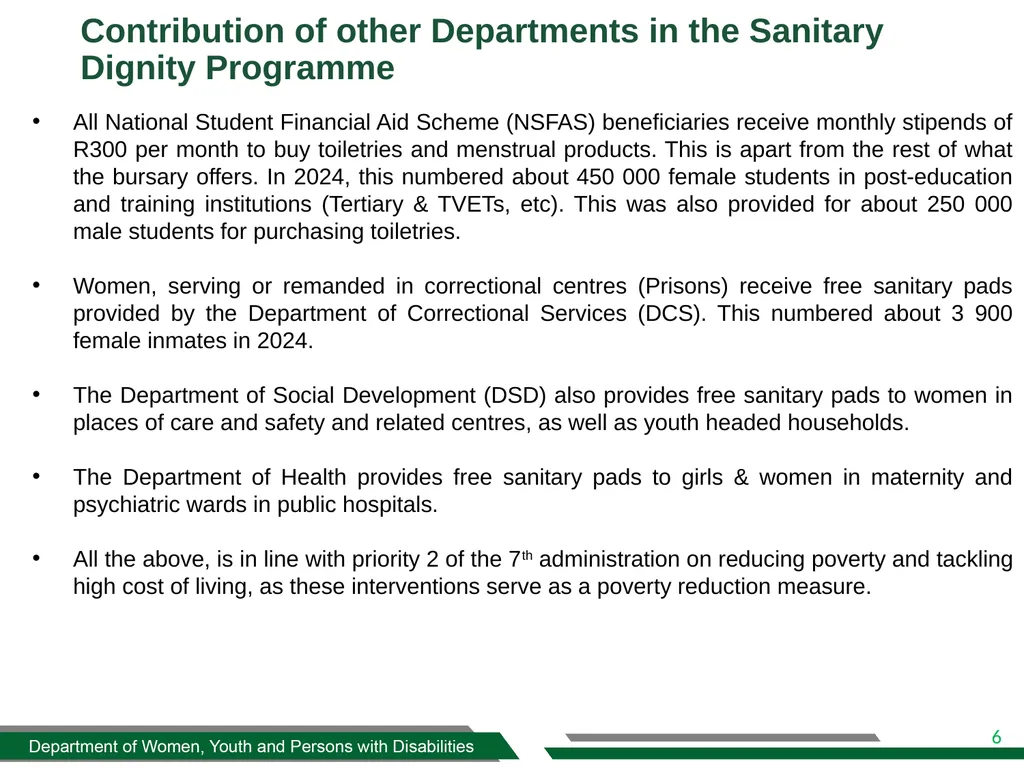 DWYPD SANITARY DIGNITY IMPLEMENTATION FRAMEWORK - slide 6 of 17
