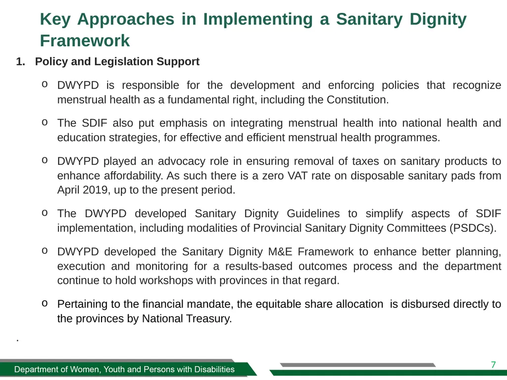 DWYPD SANITARY DIGNITY IMPLEMENTATION FRAMEWORK - slide 7 of 17