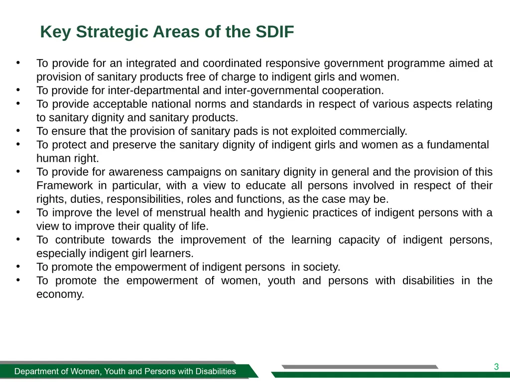 DWYPD SANITARY DIGNITY IMPLEMENTATION FRAMEWORK - slide 3 of 17