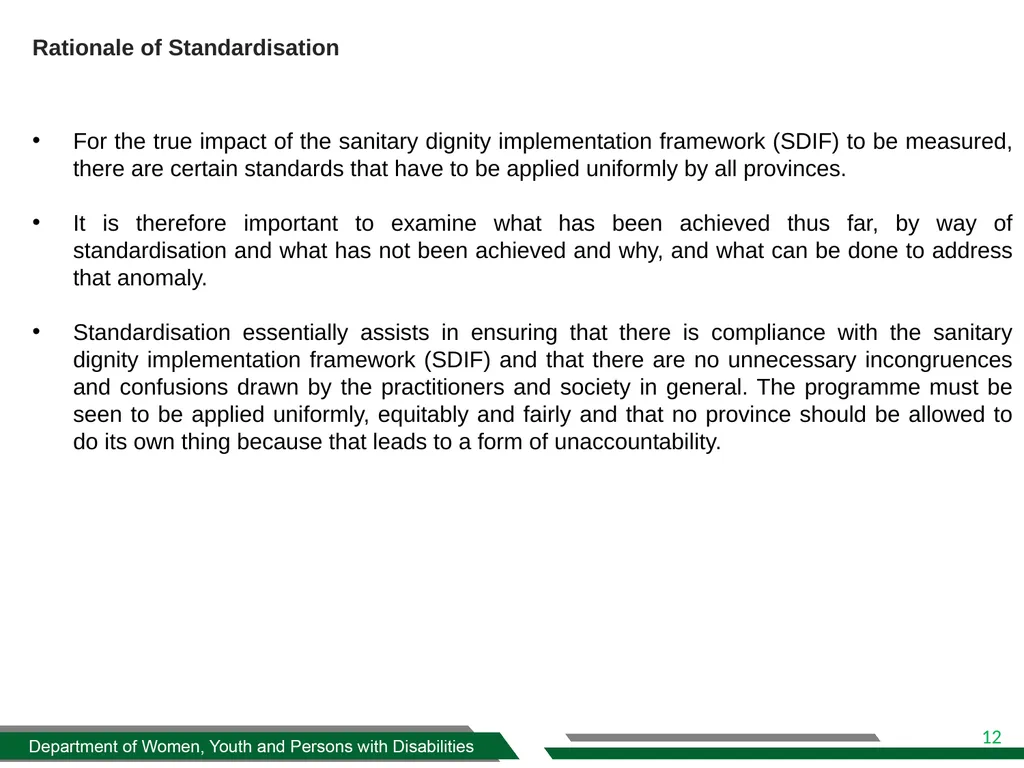 DWYPD SANITARY DIGNITY IMPLEMENTATION FRAMEWORK - slide 12 of 17