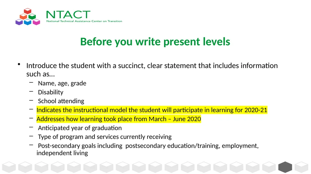 IEP Development and Implementation Considerations - slide 20 of 61
