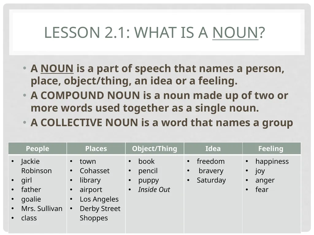 Grade 6 Grammar Studies Unit 2: Nouns Unit - slide 3 of 16