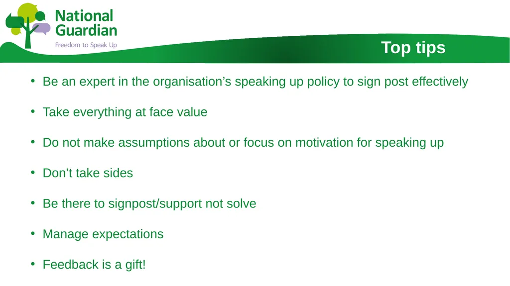 Information Session for Freedom To Speak Up - slide 18 of 24