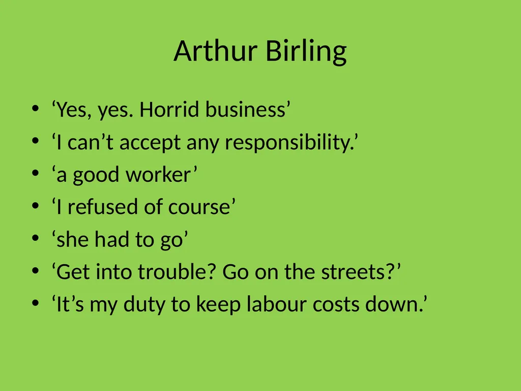 An Inspector Calls Character quotations Birling: - slide 4 of 16