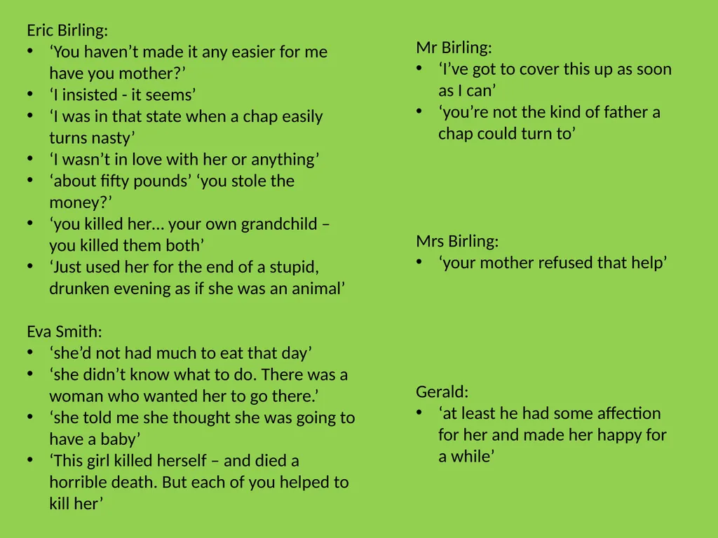 An Inspector Calls Character quotations Birling: - slide 11 of 16