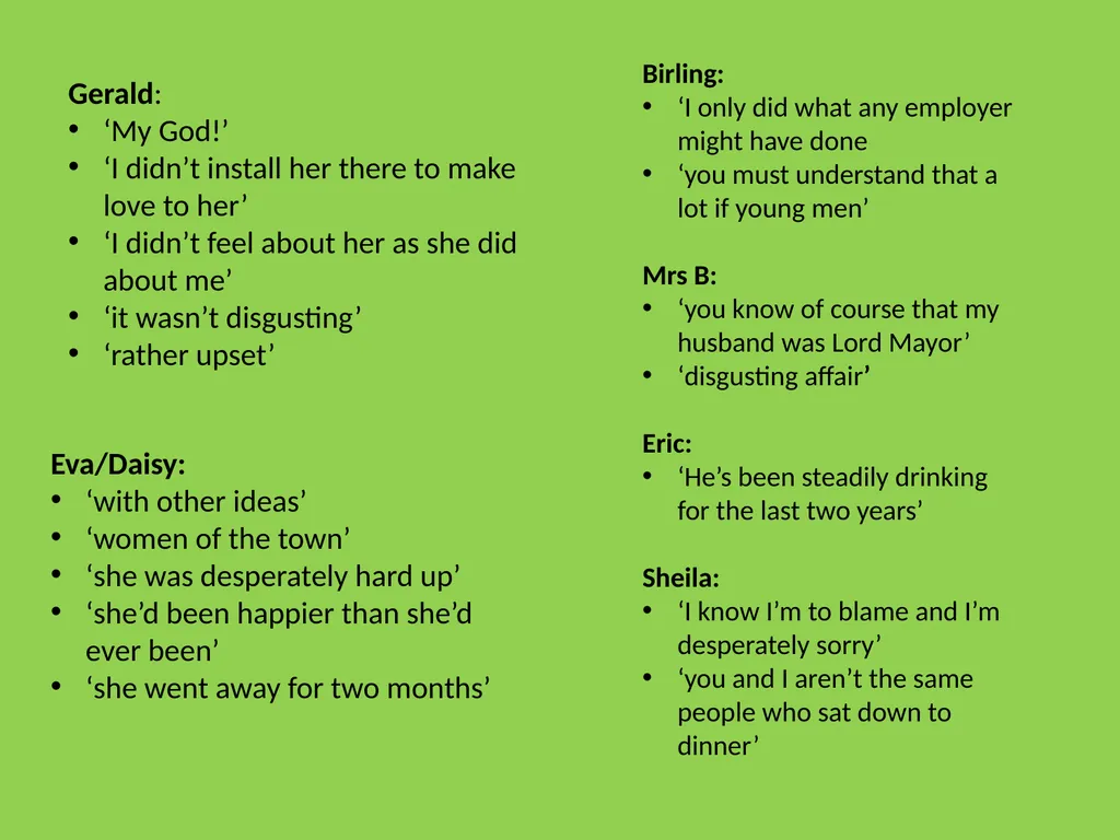 An Inspector Calls Character quotations Birling: - slide 9 of 16