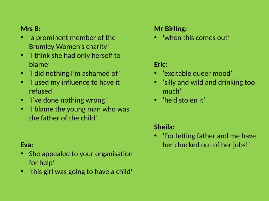 An Inspector Calls Character quotations Birling: - slide 10 of 16
