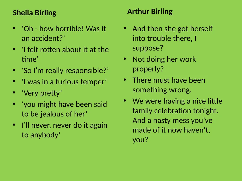 An Inspector Calls Character quotations Birling: - slide 8 of 16