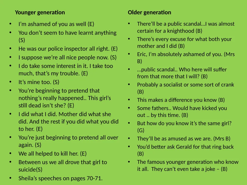 An Inspector Calls Character quotations Birling: - slide 12 of 16