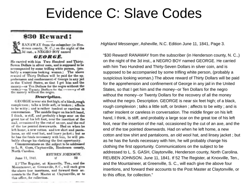 Chattel Slavery: Corroborating Evidence LESSON - slide 12 of 17