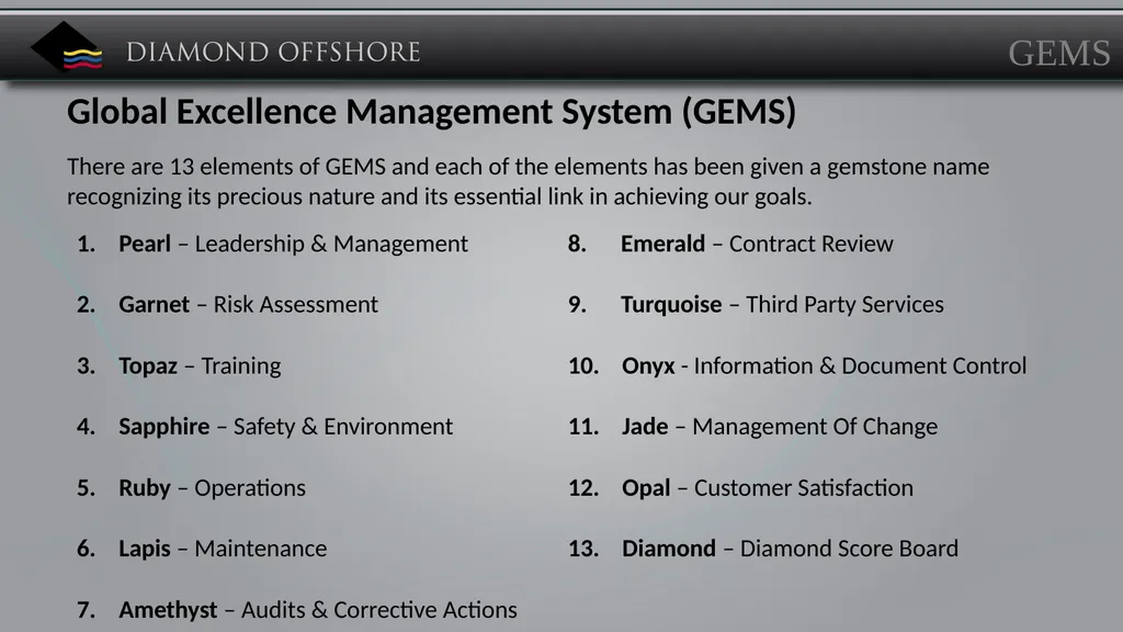 Diamond’s Mission Statement Diamond Offshore - slide 11 of 25
