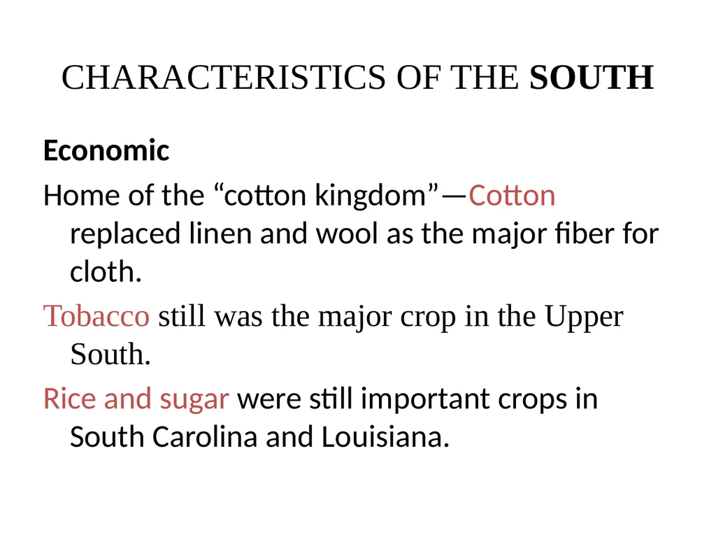 SECTIONALISM Regional Differences Agricultural, - slide 11 of 18