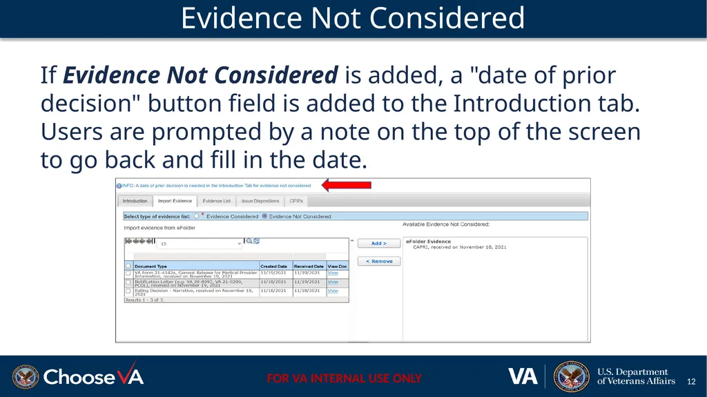 Building a Non-Rating Higher-Level Review Decision - slide 12 of 22
