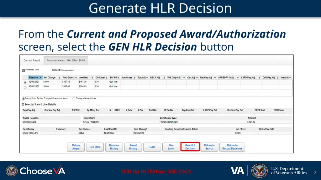 Building a Non-Rating Higher-Level Review Decision - slide 7 of 22