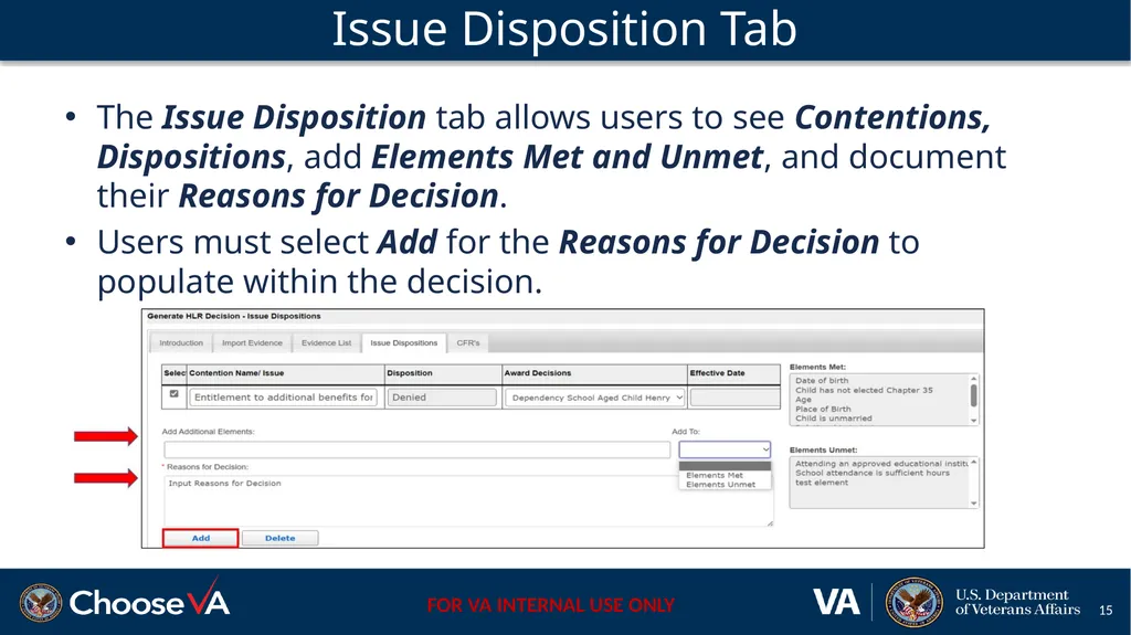 Building a Non-Rating Higher-Level Review Decision - slide 15 of 22