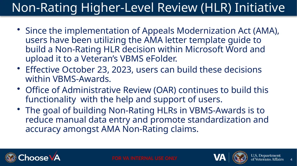 Building a Non-Rating Higher-Level Review Decision - slide 4 of 22