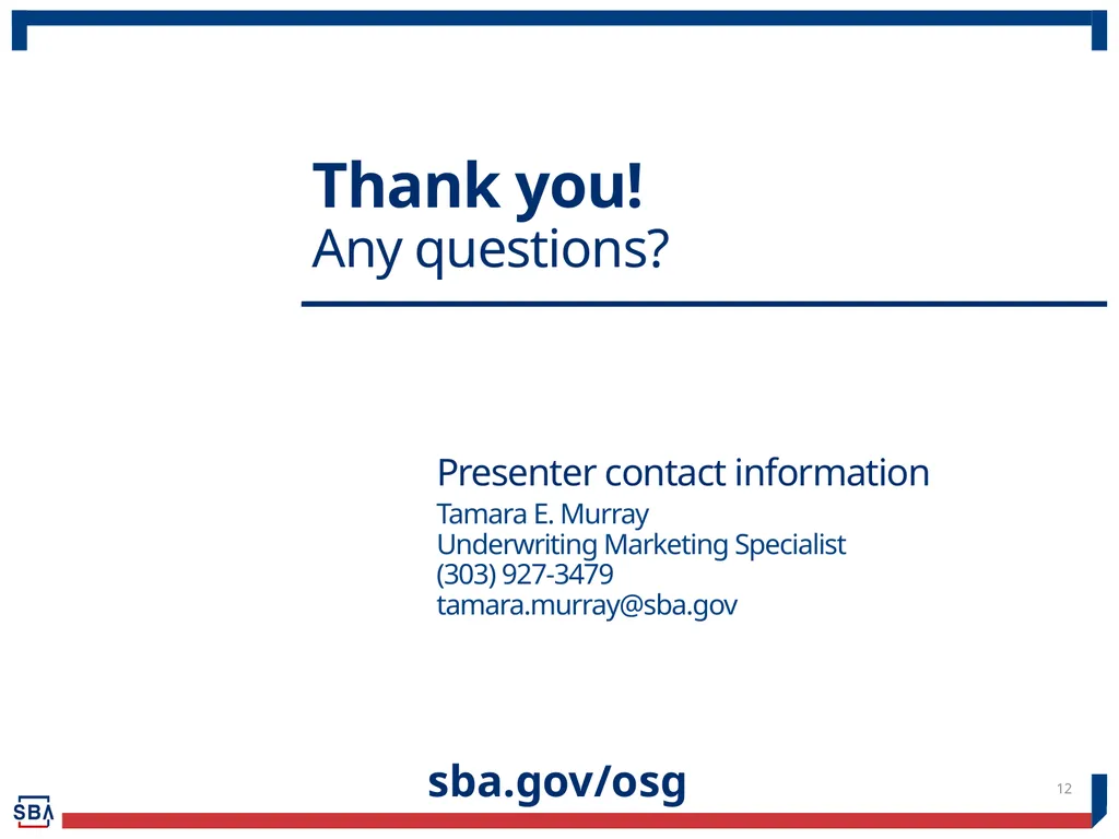 Surety Bond Guarantee Program for Small Businesses - slide 12 of 12